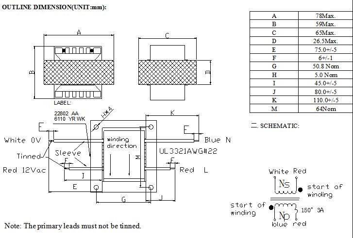 Linear EI76 60Hz Low Power Transformer , 12V 180mA UK Europe Low Current Transformer