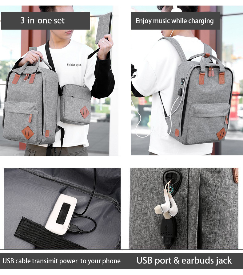 Grey Business Backpack Sets 43cm Usb Charging 3 In 1 Backpack ISO