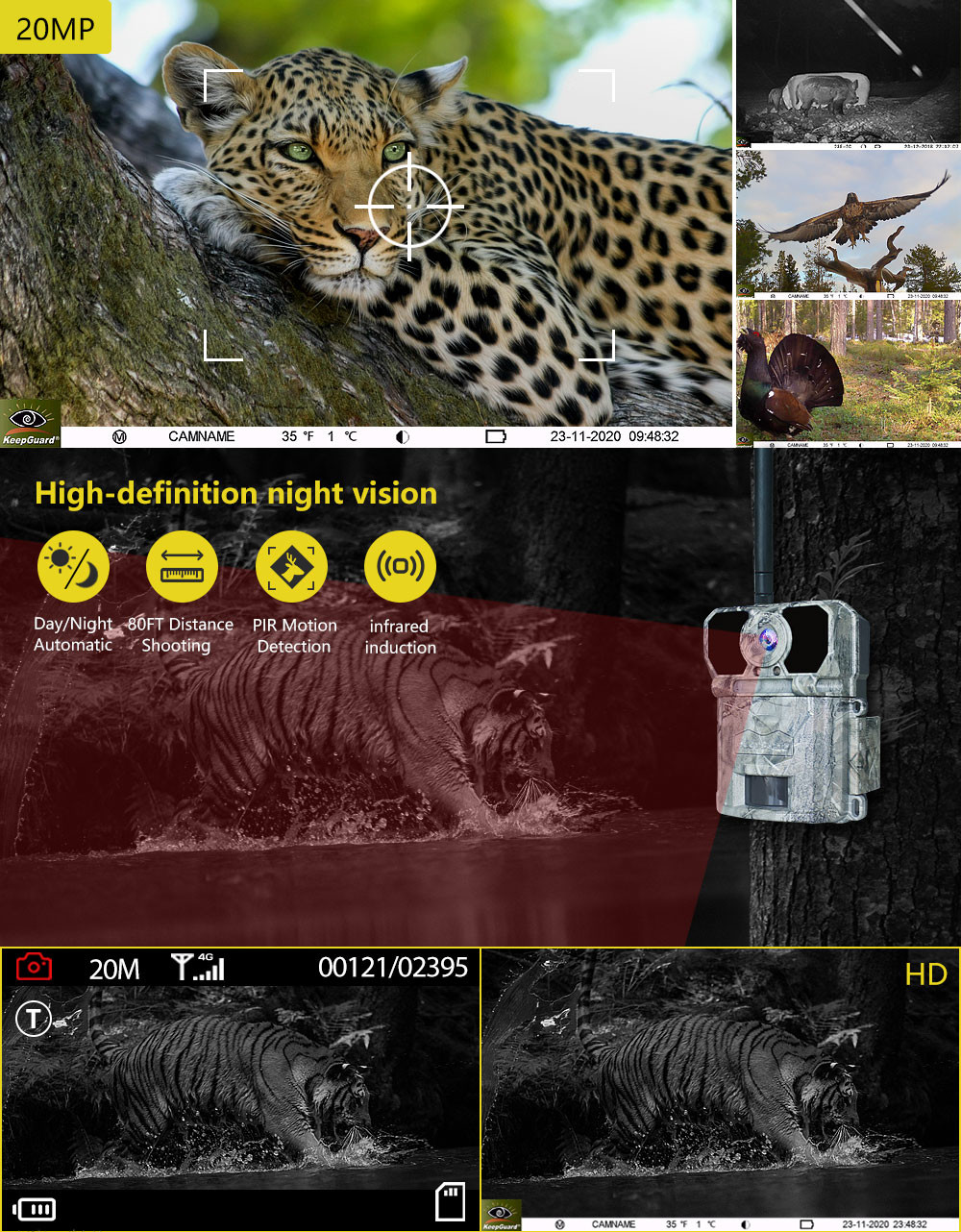 20MP Night Vision Hunting Cameras SMTP MMS SMS IP67 Wildlife Trail Hunting Camera
