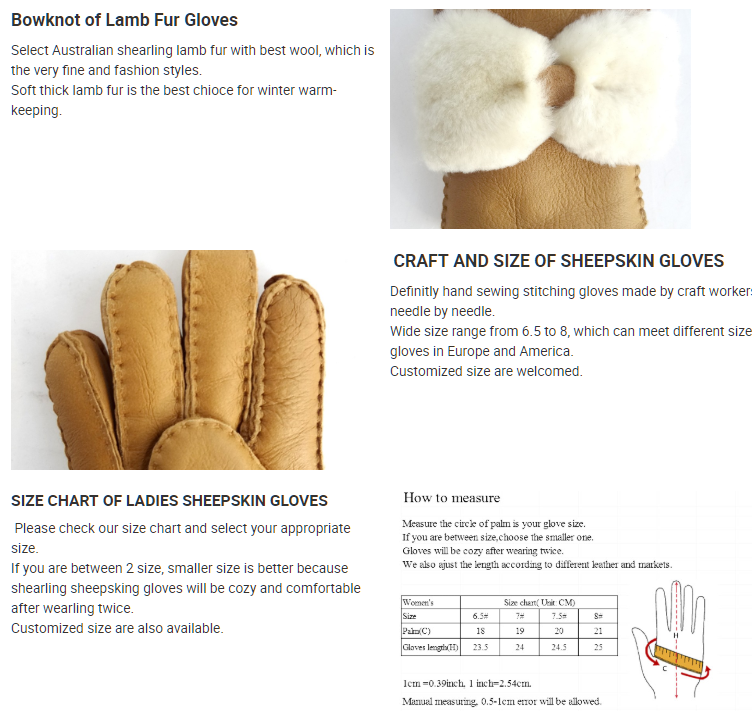 New collection Australia sheepskin lamb fur bowknot winter gloves leather keep warm