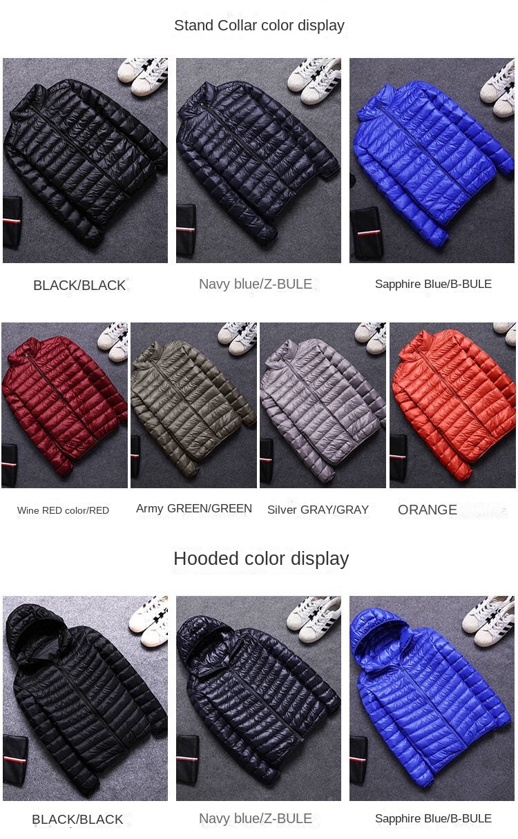 Duck Down Filled Puffer Jackets Multi Coloured Outdoor Light Warm Standing Collar