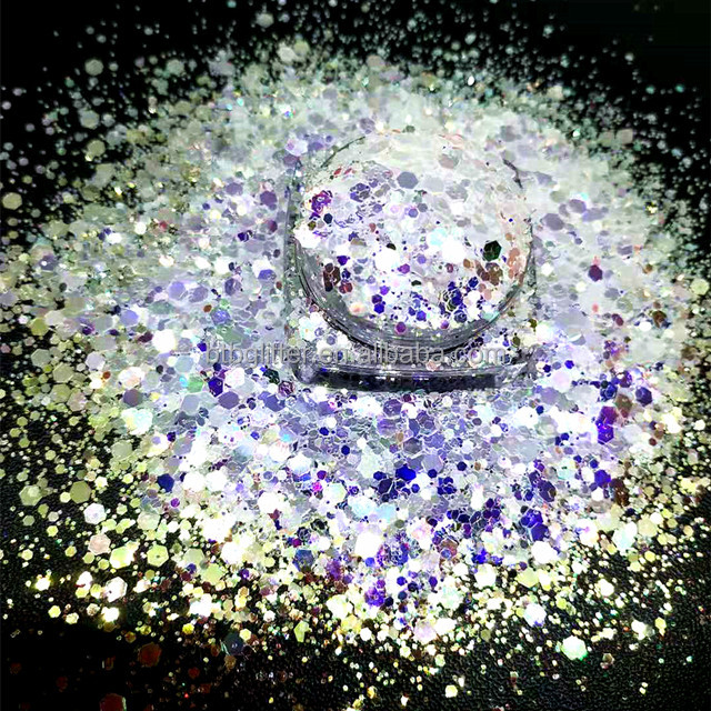 White Iridescent Glitter for Epoxy Floor Hexagon Mixed UV and Heat Resistant Christmas Decorative Glitter Combination