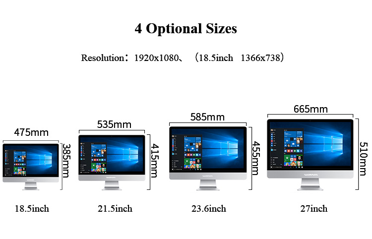All-in-One PC with Core i3/i5/i7 8GB SSD and 1920x1080 Vertical Viewing Angle 178°