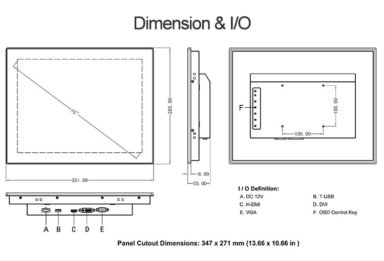 PCAP Large Touch Screen Monitor , SS Raspberry Pi Touch Screen 15 Inch