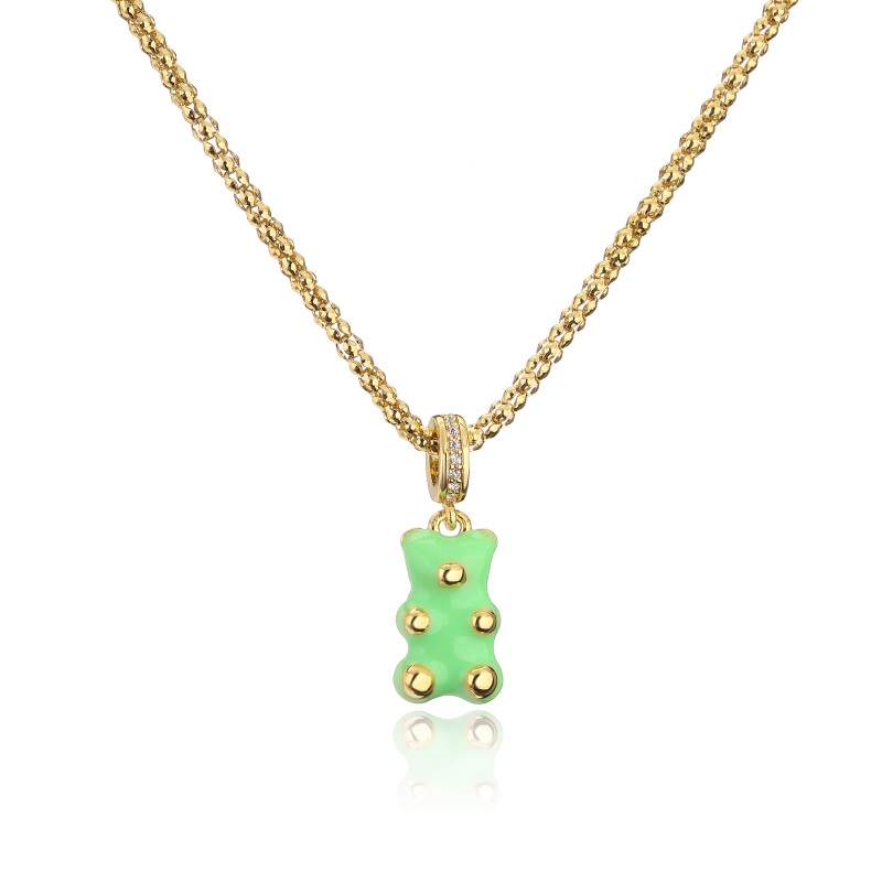 Colorful 24k Gold Jewelry Enamel Bear Zircon Pendant Necklace