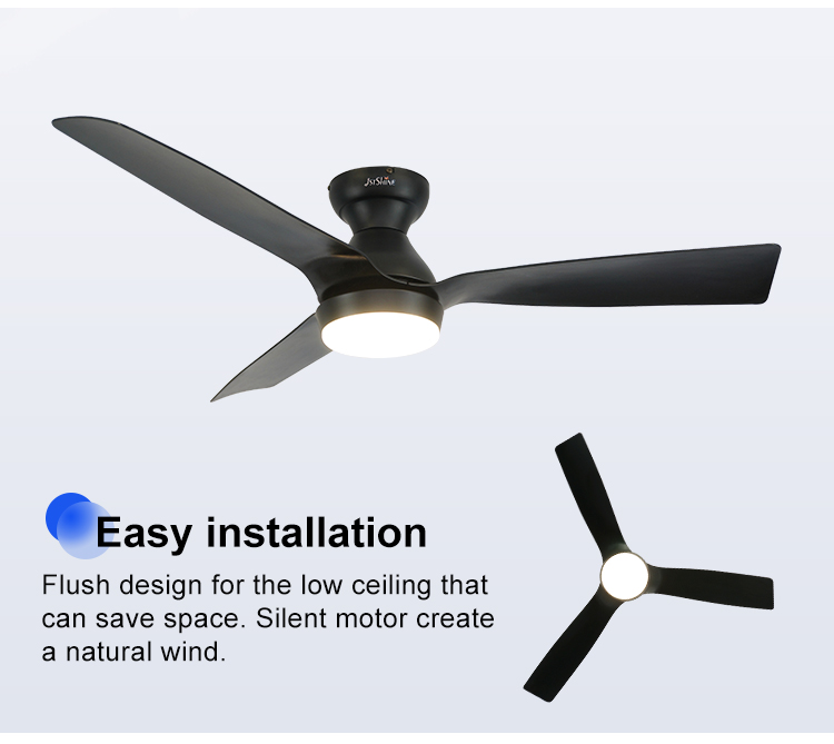 Metal Material Flush Ceiling Fan Light with Easy Clean ABS Blades and AC/DC Motor