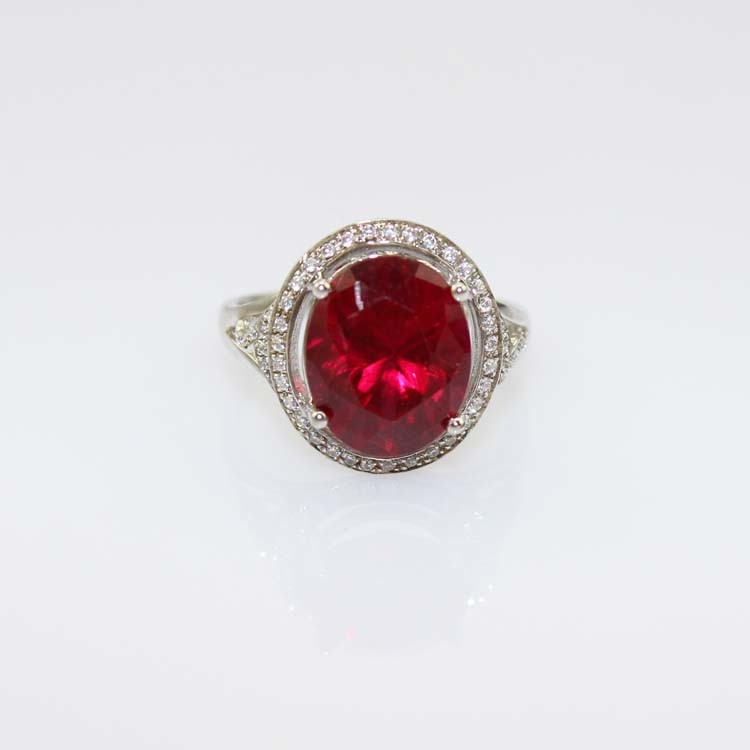 925 Silver Ring 9mmx11mm Pink Cubic Zircon and Rhinestone Ring (R134)