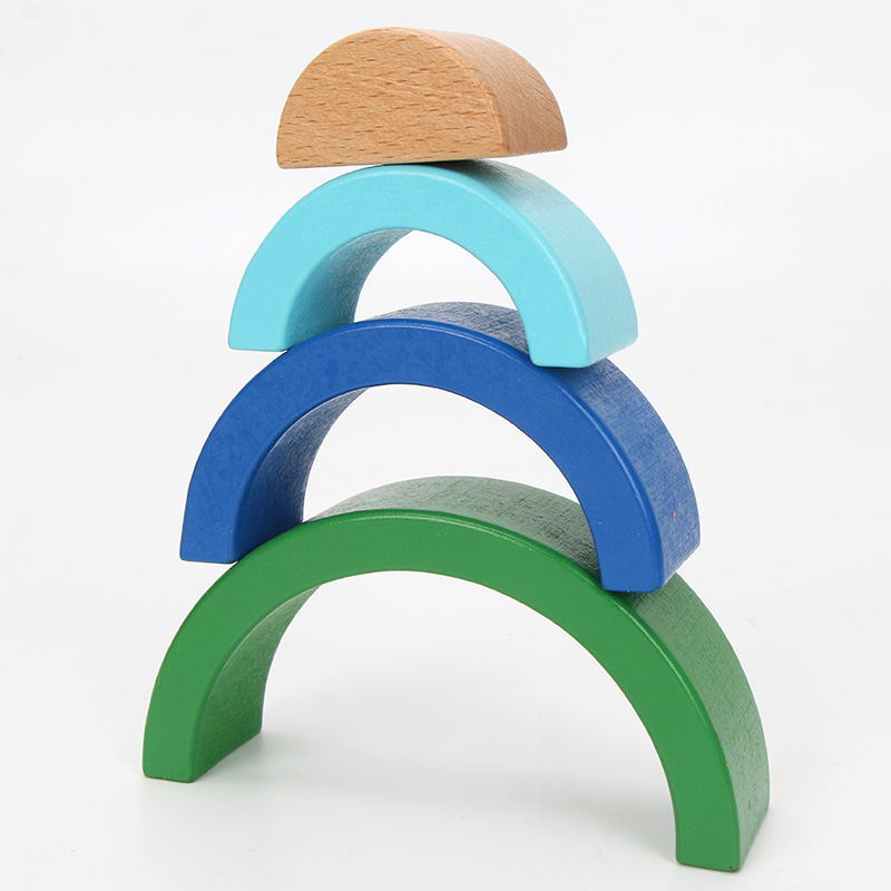 Brown 18cm Rainbow Wooden Building Blocks Toy Creative Educational