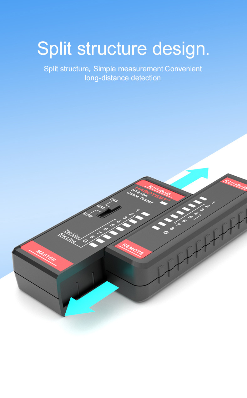 HABOTEST HT812 Network Cable Tester RJ11 RJ45 Dual-use Tester LED Status Display NC/HDMI Repair