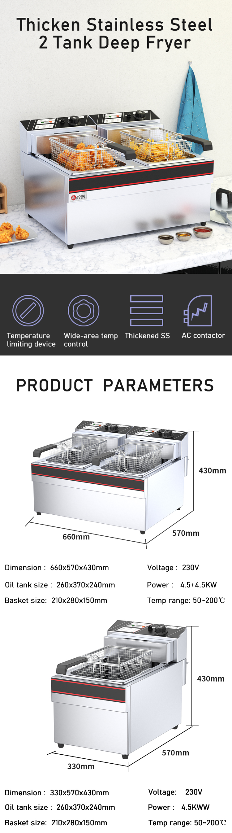 Electric Turkey Industrial Deep Fryer for Frying Commercial Fish Potato and Plantain