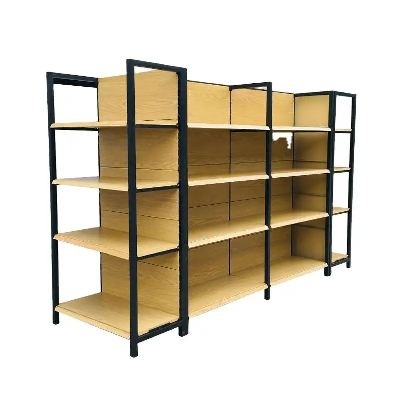 Wooden Steel Gondola Display Shelving Supermarket Shelf Rack For Shop