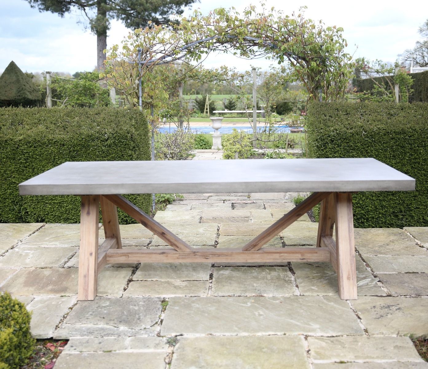 High durable grc cement concrete table with steel wood leg concrete table sets furniture