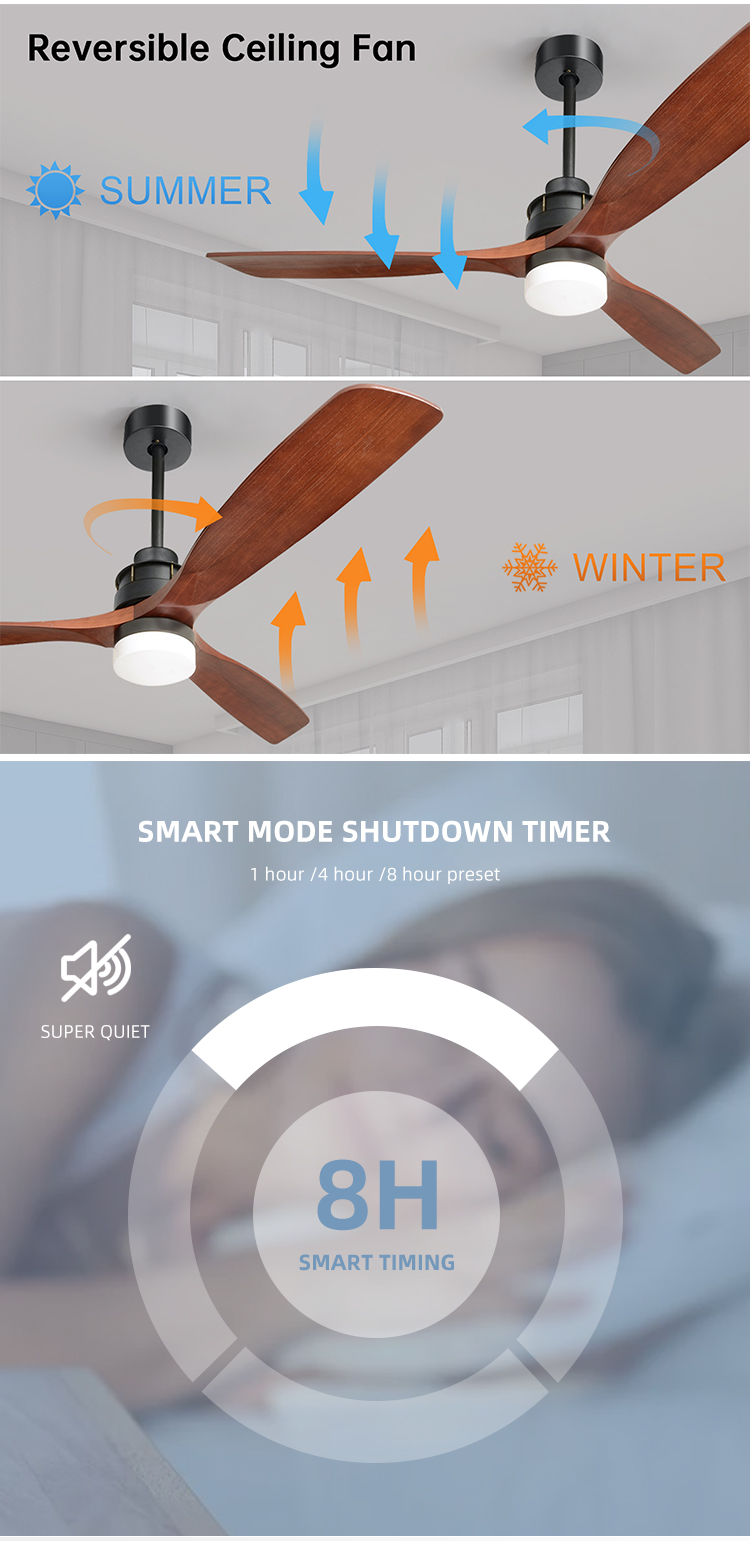 Fashion Adjustable 65W 60 Inch 3 Blade Ceiling Fan Light 1500lm