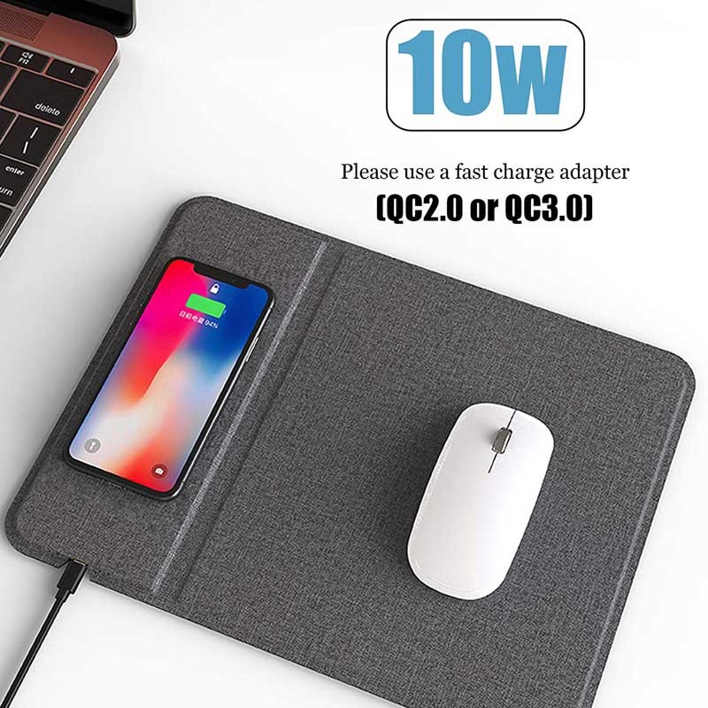 Gray Foldable 10W Wireless Charger Mouse Pad Gifts 300*220*6.5mm