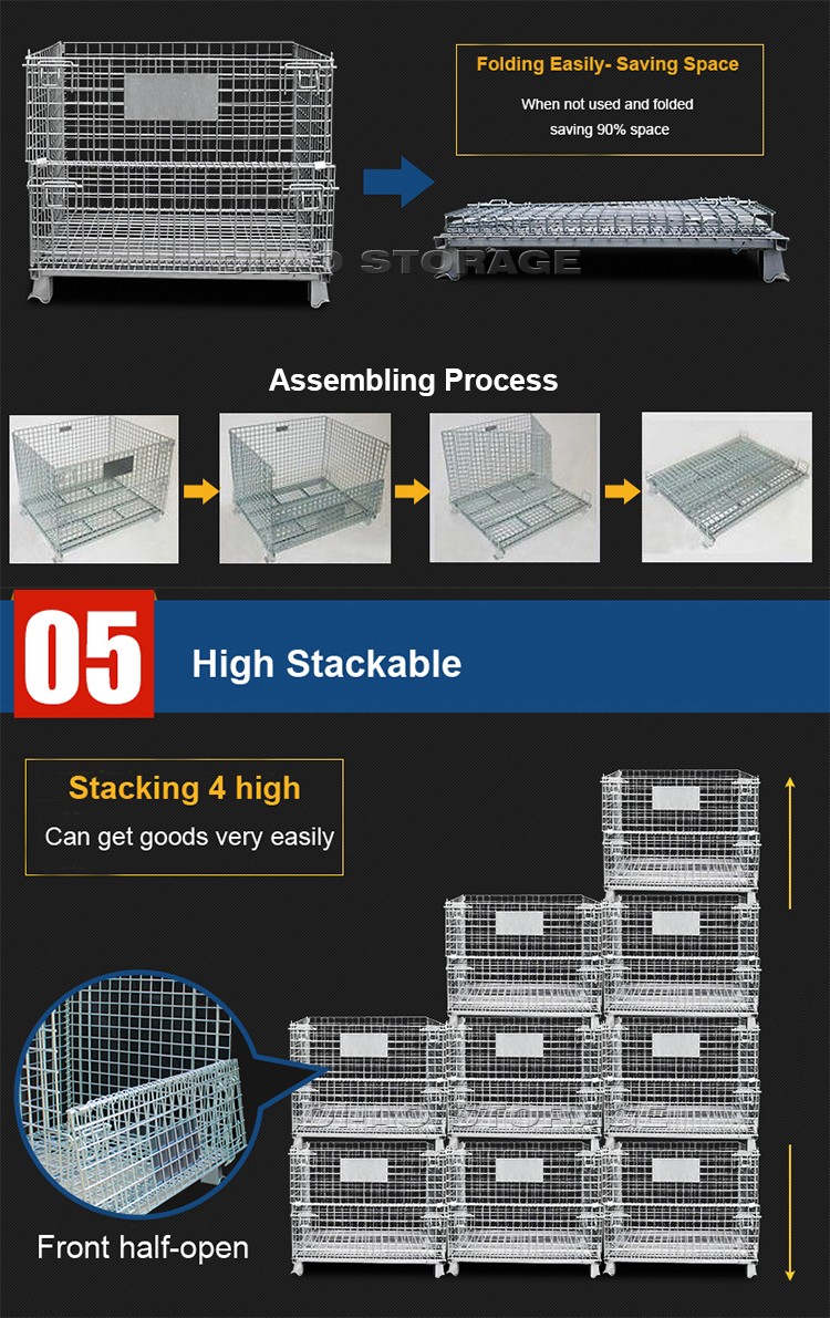 Heavy Duty Collapsible Foldable Transport Metal Wire Mesh Pallet Box