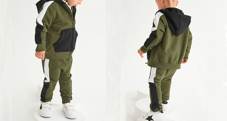 Cotton Boys Zipper Hoodie Sweatsuit Set Two Piece Kids Clothes Set Customized Printing