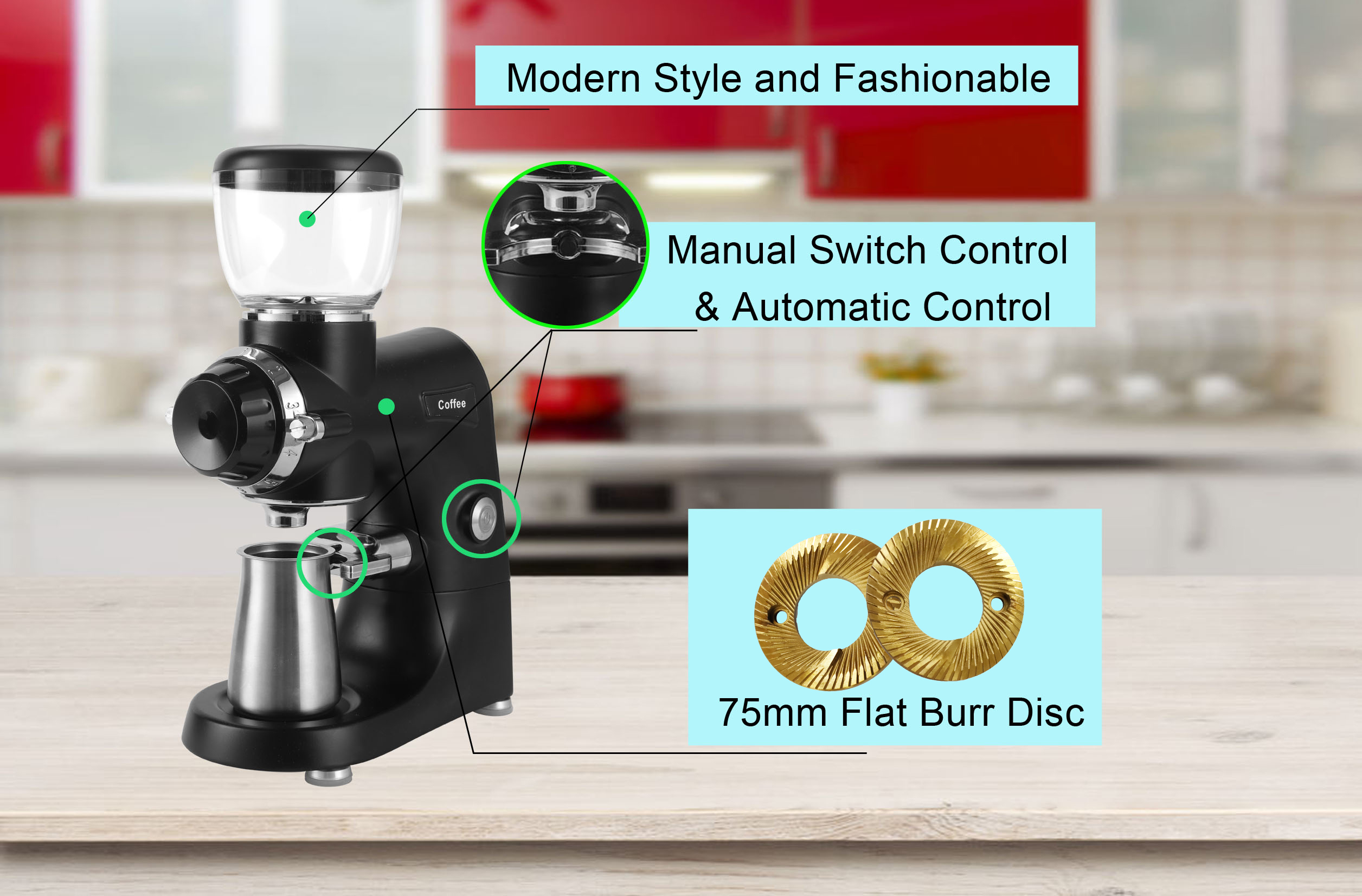 Commercial Grinder Semi-Automatic Coffee Machine with Electric Coffee Grinder DF64