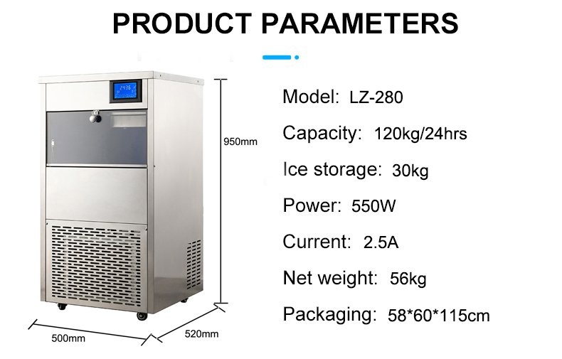 High Capacity LZ-280 Snowflake Ice Maker with 120Kg 24Hours Production and Air Cooling