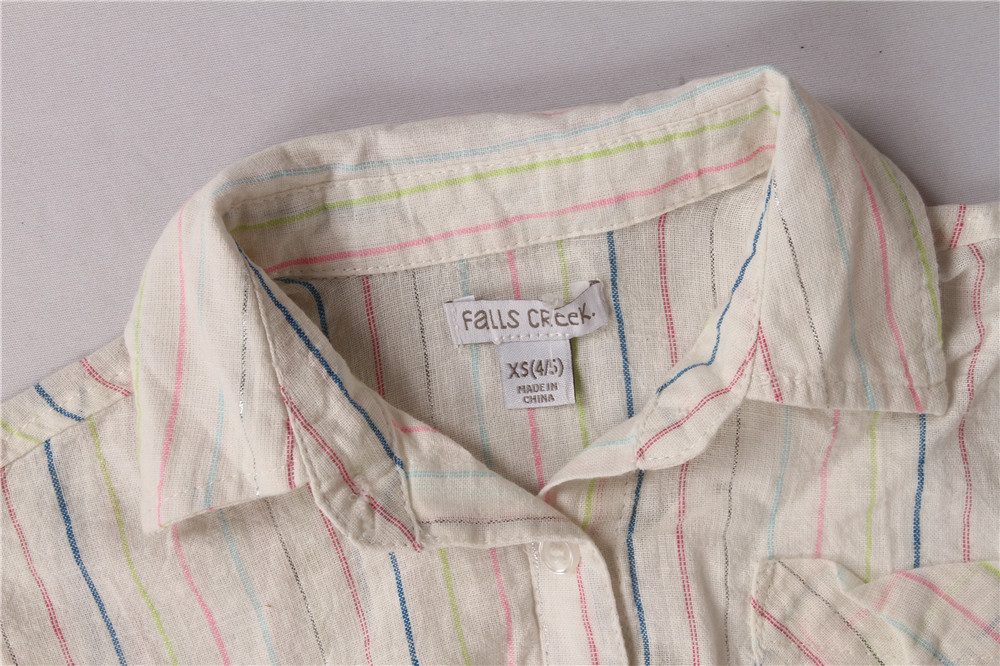 Girls Cool Cropped Striped Shirt Sleeveless 53% Linen 46% Cotton