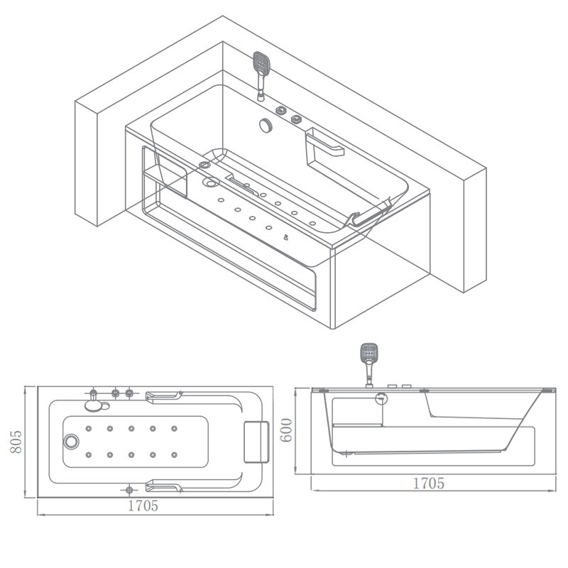 AQ1762SQ Free Standing Bathtub , 160L 200W Hotel Soaking Tub