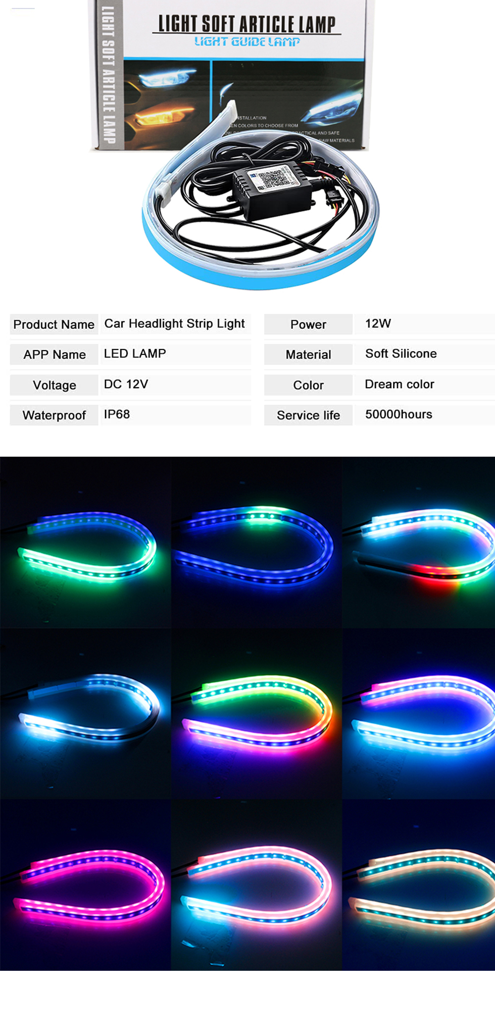 Neon Waterproof Switchback Auto Daytime Running Lights RGB APP Control DRL 12 volt