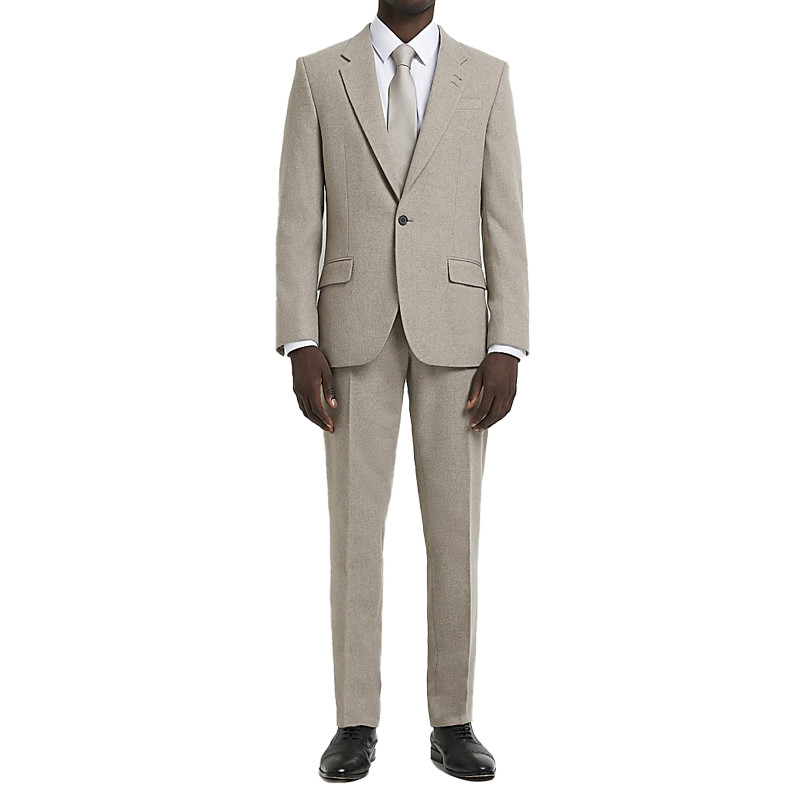 Beige Flannel Mens Tuxedo Suit Custom Stylish Slim Fit