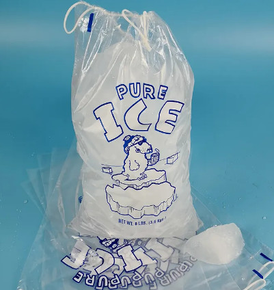 Recycle Poly Plastic Ice Bags Drawstring LDPE Wicket Bag Ice Delivery