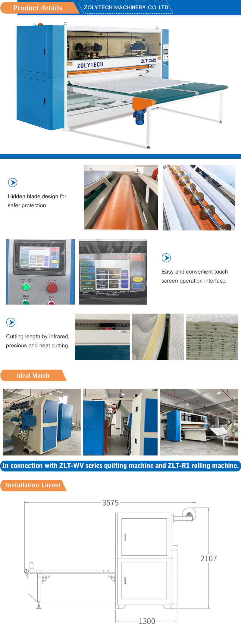 Zolytech ZLT-CM2 Mattress Cutting Machine Computerized Panel Cutting Machine