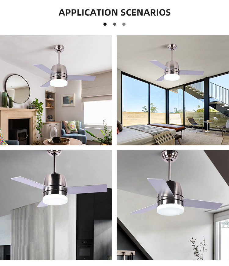 Nordic Style 65W 3000K Modern Brushed Nickel Ceiling Fan With Light 36 Inch