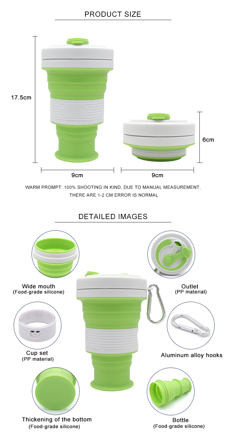 ECO Friendly 550ML Foldable Silicone Cup For Outdoor