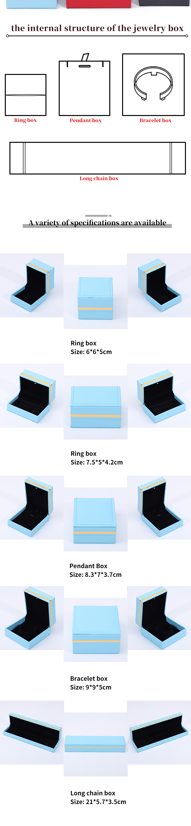 Custom PU Leather LED Jewelry Box Gold Trim Jewelry Holder Case For Earrings Rings