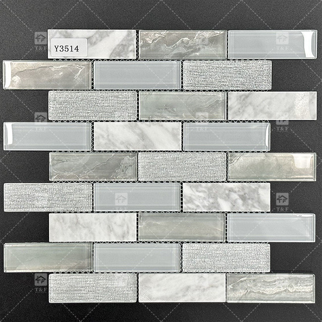 Contemporary Style Rectangular Glass Mosaic Tile For Bathroom AAAA