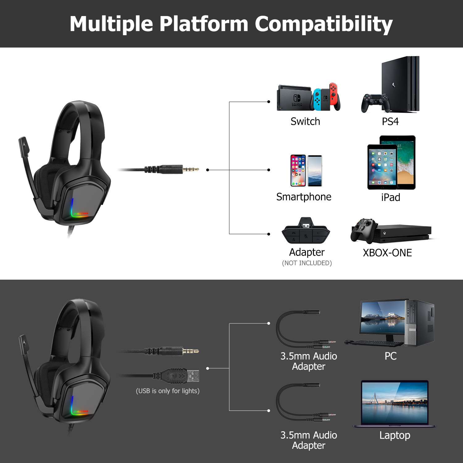 ONIKUMA k20 Wired Stereo Gaming Headset Gamer Headphones for PS4