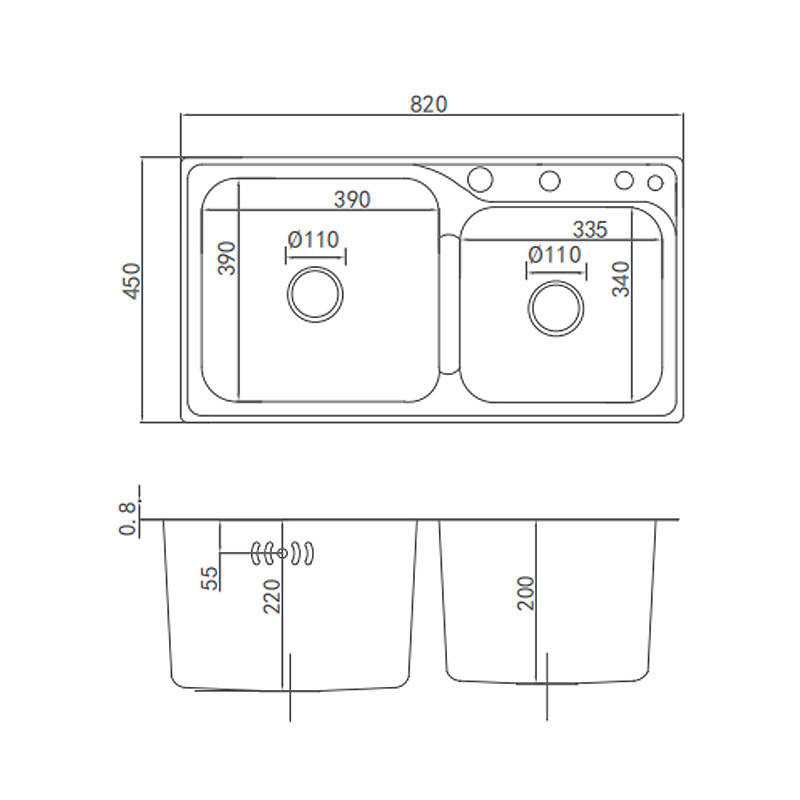 AG5519 SUS304 Under Counter Kitchen Sink Double Rectangle Shape Bowl
