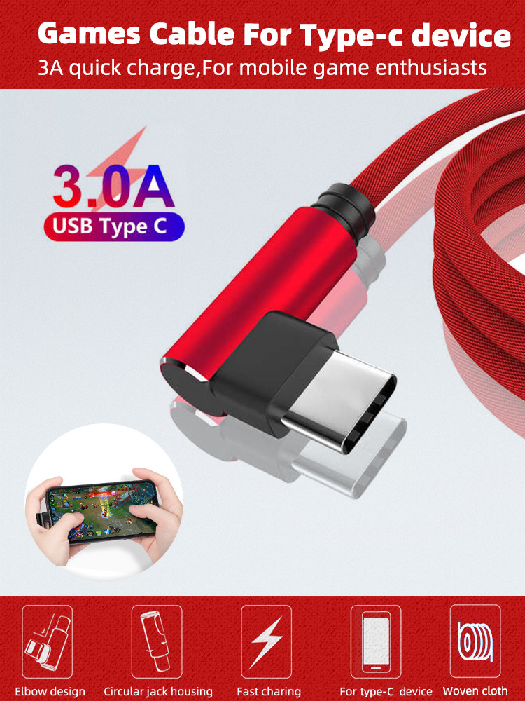 Elbow L Shape 90 Degree Type C Cable OEM USB Type C Data Cable