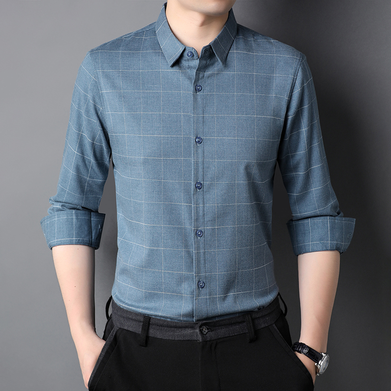 Polyester Fiber Viscose Custom Logo Men's Shirts Long Sleeve Shirt Casual with Lining