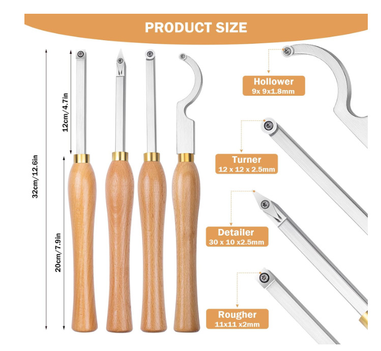 4PCS Mini Carbide Tipped Woodturning Tools DIY Woodworking