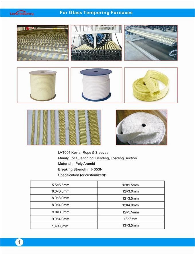 Kevlar Aramid Rope used on Tamglass Glass Tempering Furnace roller 5.5 x 5.5mm