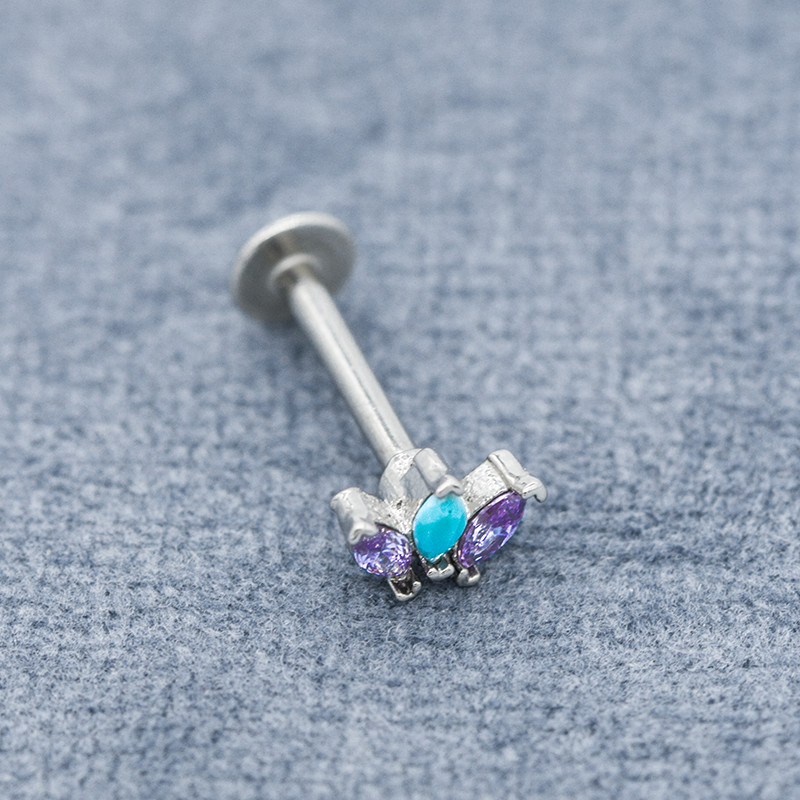 4mm Flat Back Labret Piercing Jewelry Blue Marquise Gems OEM ODM