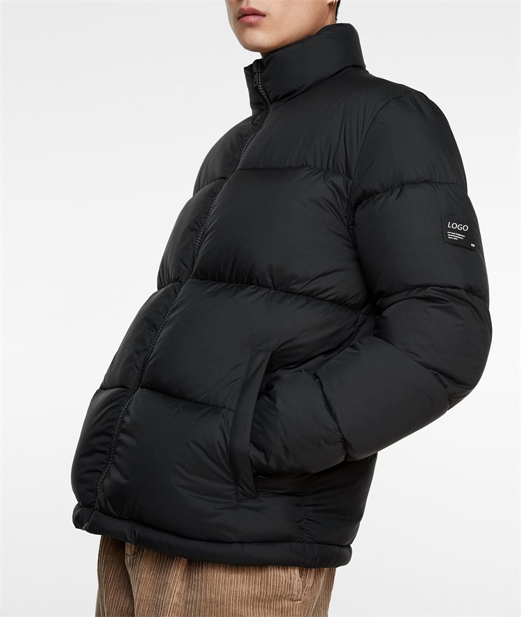 Custom Mens Black Polyester Outdoor Puffer Jacket for Winter