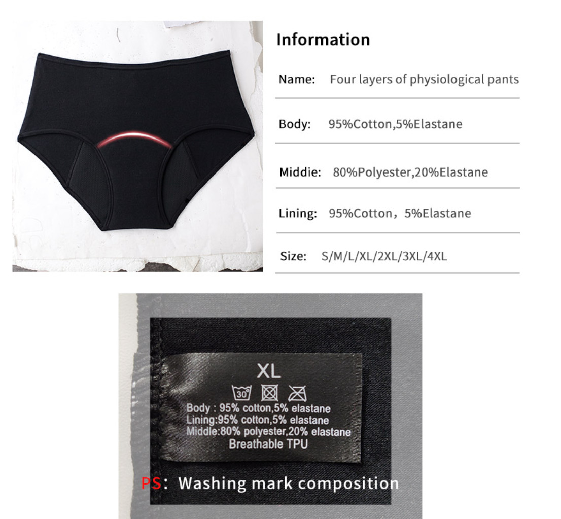 Organic Period Pantie Underwear 4 Layers High Waist Menstrual Panties Heavy Flow