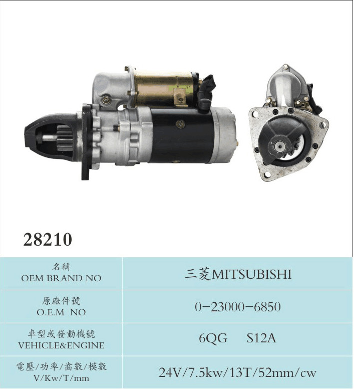 24V 7.5KW MITSUBISHI Magnetic Starter Nikko Starter Motor 0-23000-6850 With Imported Material 6QG S12A