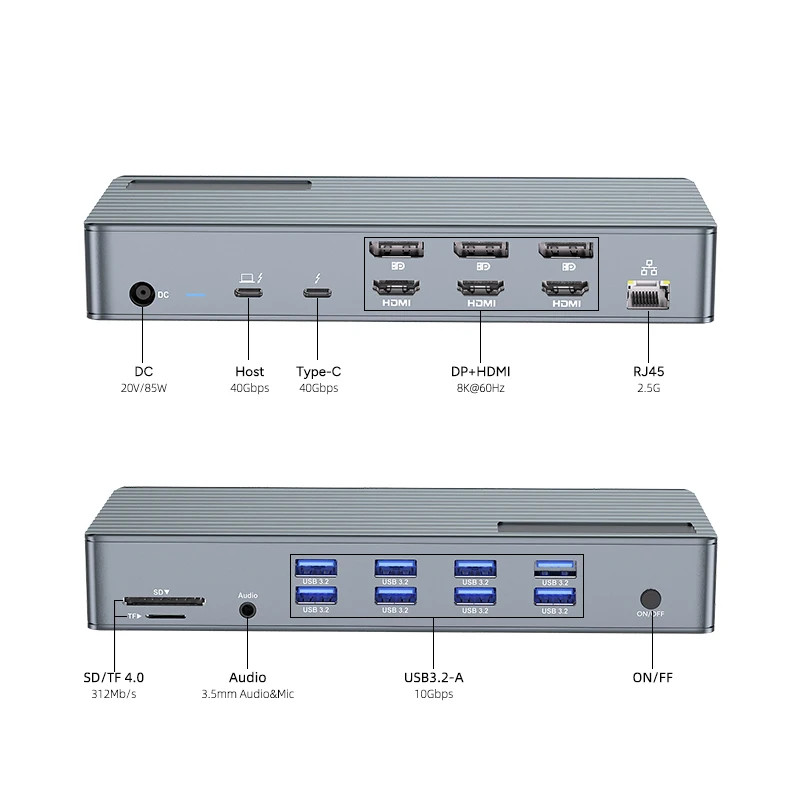 Seamless Integration USB-C Docking Station with 10Gbps Transmission Rate Up To 120W