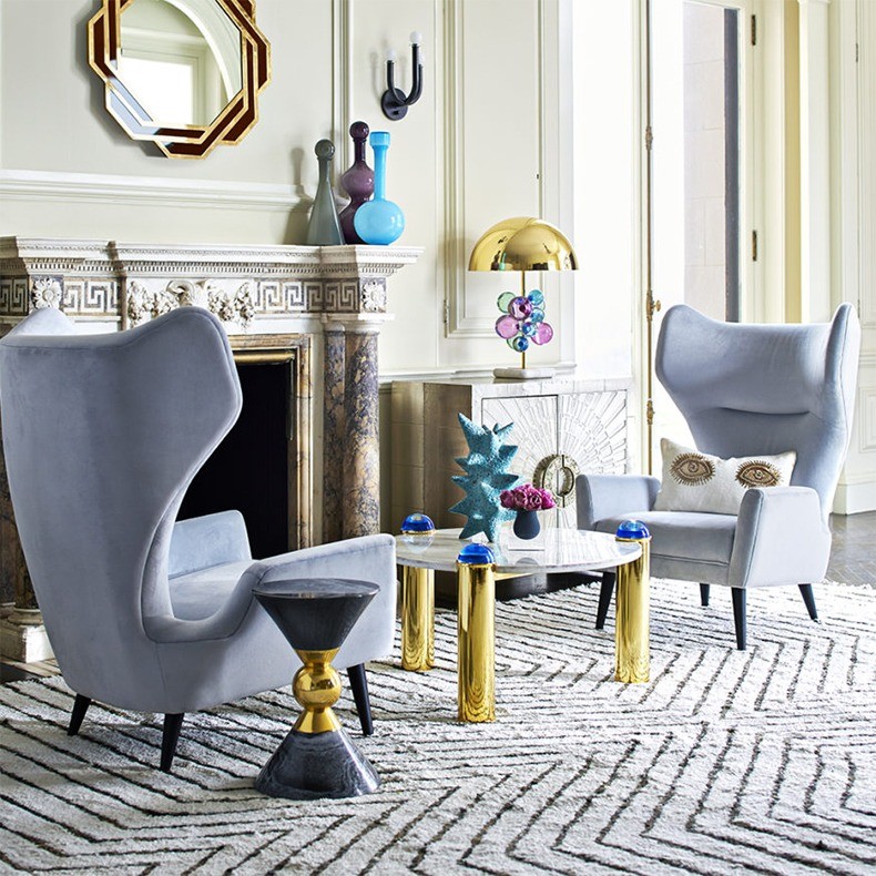 Art Postmodern Marble Top Round Coffee Table Hotel Stainless Steel Tea Table