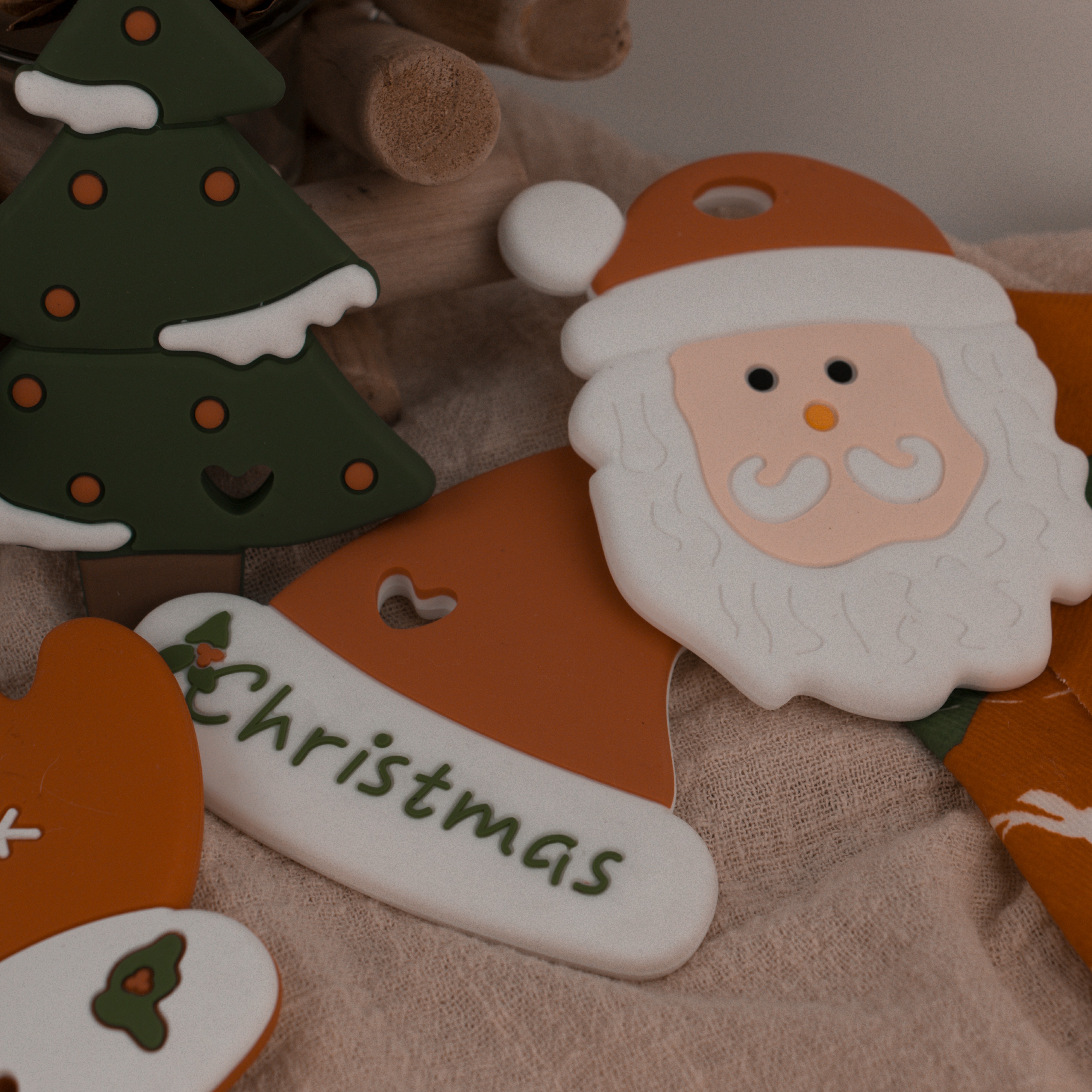 Colorful Custom Silicone Teether , Eco Friendly Gingerbread Man Teether For Baby