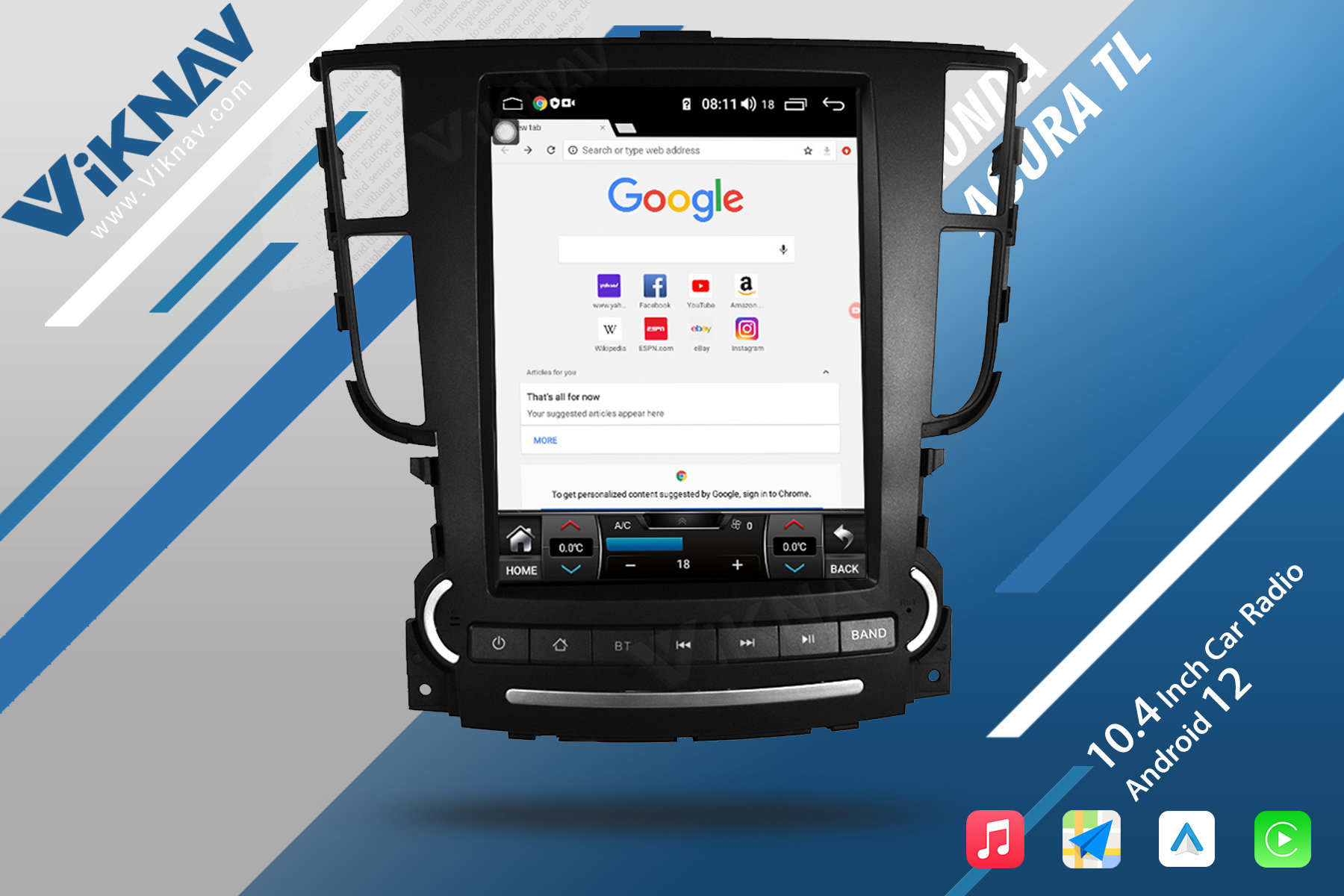 2 Din 2006-2018 Acura TL Honda Tesla Screen Car Radio GPS Navigation Carplay