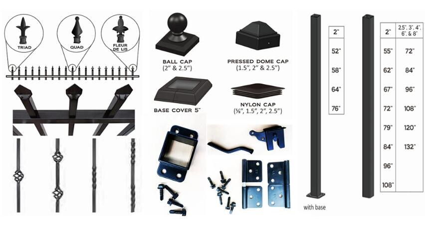 Powder Coated Black Wrought Iron Ornamental Fence Easy Installation