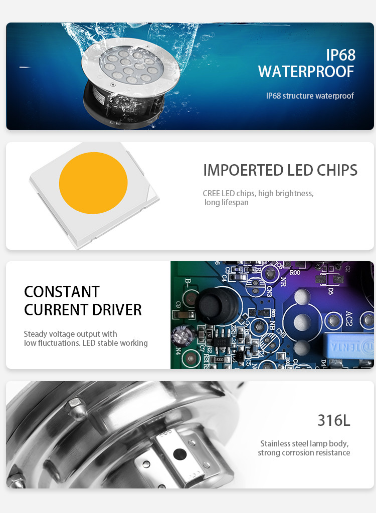 12W 480LM Underwater LED Pond Lights Smd3030 RGB DMX512 IK10