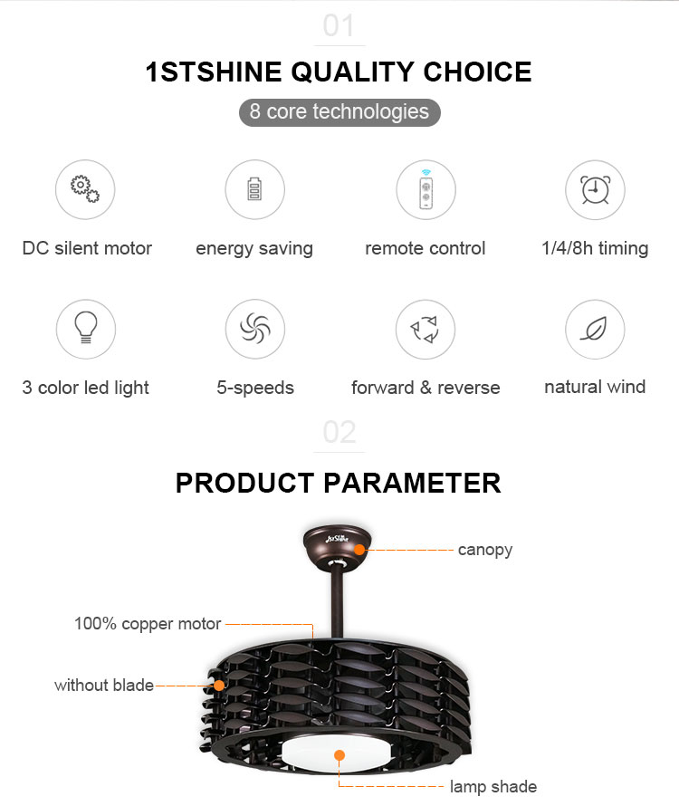 Brushless Inverter DC Motor 22 Inch Ceiling Fan with Standard Wind Type and LED Light