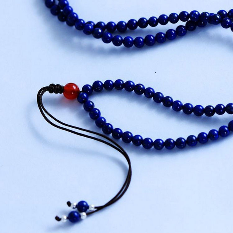 925 Silver Enamel Yellow Chalcedony Pendant Lapis Lazuli Beads Strand Necklace (XH057272)